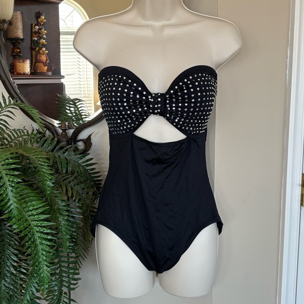 Kate Spade One Piece Swimsuit Georgica Beach Jewels Bandeau Black Strapless